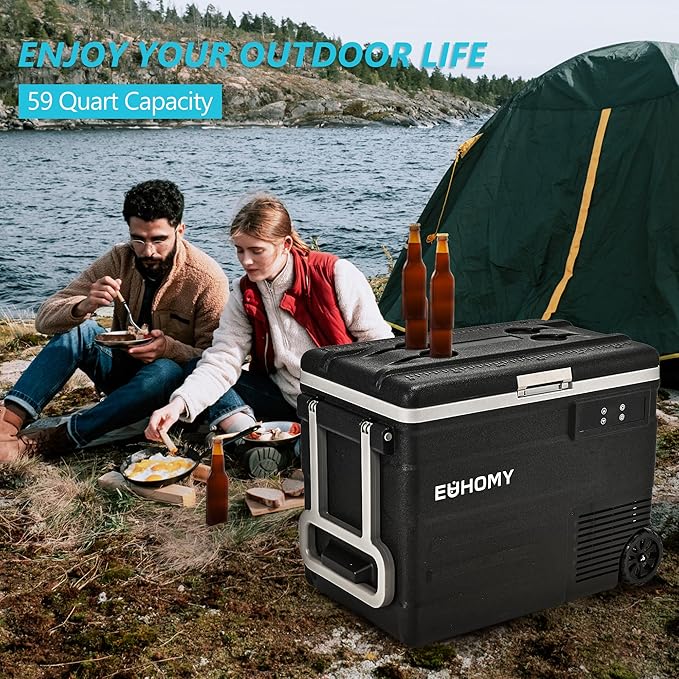 EUHOMY 12 Volt Refrigerator, 59QT(55L) 12V Fridge APP Control, Electric Cooler 12/24V DC 110-240V AC, Car Refrigerator 0℉~68℉, 12 Volt Cooler for Camping, Trip, Truck, Boating, Outdoor