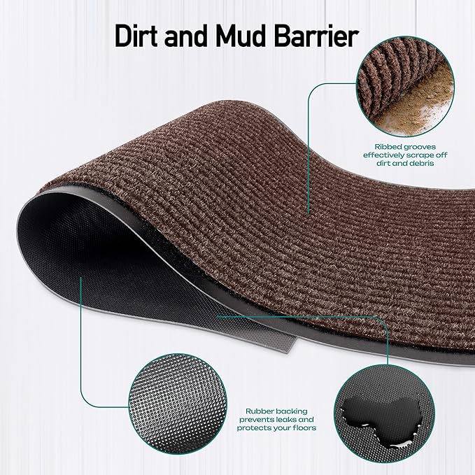 MaxMat® Extra Large Rubber Entry Mat - Heavy Duty, Waterproof, Low-Profile, Easy to Clean, Industrial Doormat (4 x 10 Feet, Brown, MXM-RIB0410BR)