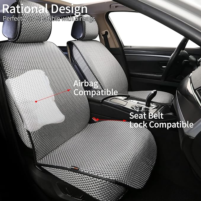 Auto Newer 2PCS Luxury Breathable Car Seat Cover,Front Car Seat Protector, Fit Four Seasons of Universal Automotive Vehicle Cushion Cover, Compatible with 90% Cars,SUV,Trucks (Gray,Front Seats)