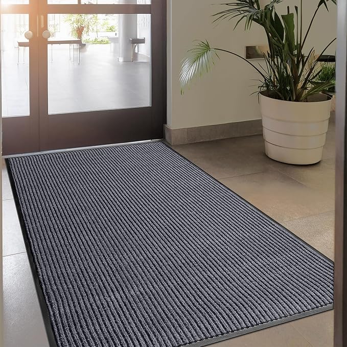 MaxMat® 4x8 Rug, Extra Large Entryway Mat - Heavy Duty Doormat, Waterproof, Low-Profile, Easy to Clean, Rubber Floor Mat (4 x 8 Feet, Grey, MXM-RIB0048GY)