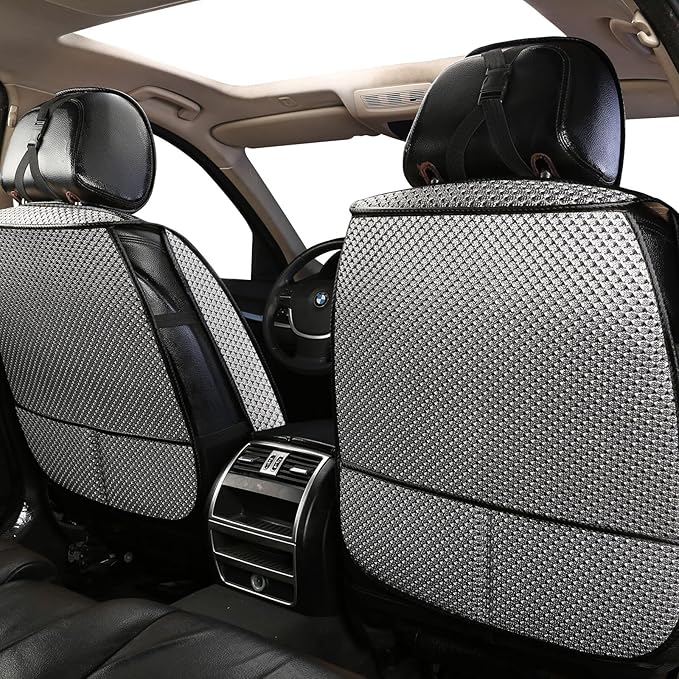 Auto Newer 2PCS Luxury Breathable Car Seat Cover,Front Car Seat Protector, Fit Four Seasons of Universal Automotive Vehicle Cushion Cover, Compatible with 90% Cars,SUV,Trucks (Gray,Front Seats)