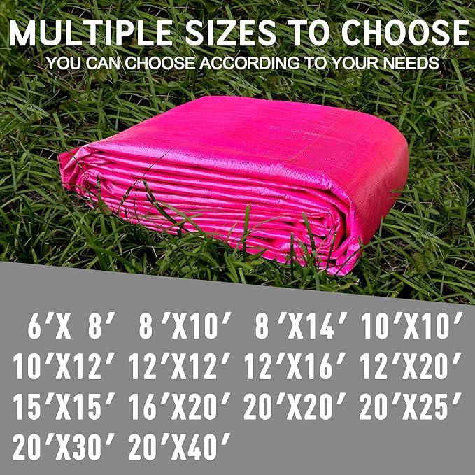 STARPYNG-12 Mil Pink/Silver 10x12 Feet Tarp-Heavy Duty Poly Tarp-Cover,Waterproof, UV Resistant, Weather Resistant, Cover Cars, Boats, Courtyards,Camping