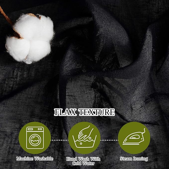 NICETOWN Black Curtains Linen Sheer Textured, Grommet Semi Sheer Linen Blend Bedroom Curtains Privacy with Light Through Window Treatment for Boys Room/Office, W52 x L90, 2 Pieces