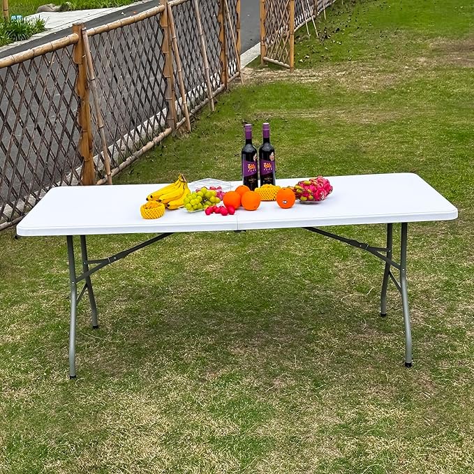 2 PCS 70.8" W X 29" D X 29" H - 6 ft White Folding Table White Portable Heavy Duty Plastic Fold-in-Half Utility Foldable Table for Camp,Picnic & Party