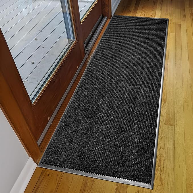 MaxMat® Commercial Floor Mat - Heavy Duty, Large Sizes, Indoor/Outdoor, Waterproof, Low-Profile, Easy to Clean Doormat (6 x 2 Feet, Black, MXM-RIB0026BK)