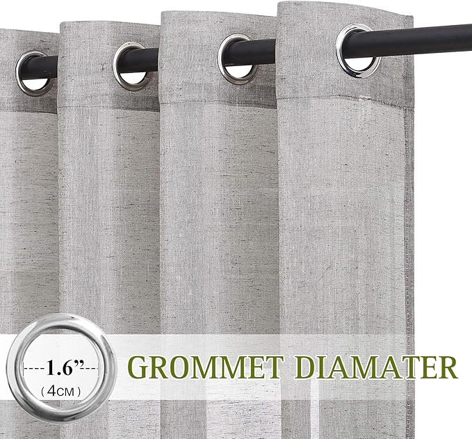 NICETOWN Linen Curtains Charcoal Grey for Cold Wind, Grommet Casual Flax Semi Sheer Window Drapes with Light Filtering for Farmhouse/Living Room, W52 x L90, Set of 2