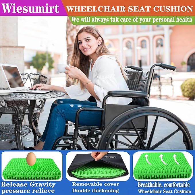 Plus Size Gel Seat Cushion, Extra Large and Thick, Seat Cushion for Pressure Relief for Back, Hip, Sciatica, Tailbone Pain, Used for Office, Wheelchair, Car, Truck, Recliner, Stadium.(Grass Green)