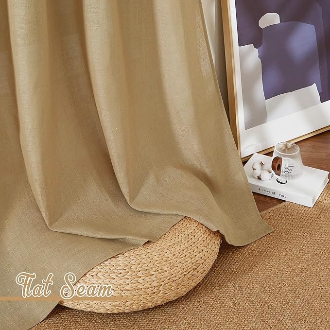NICETOWN Linen Brown Curtains & Drapes Privacy with Light Filtering, Grommet Flax Linen Burlap Window Treatments Vertical Drapes for Bedroom/Living Room, W52 x L84, 2 Panels