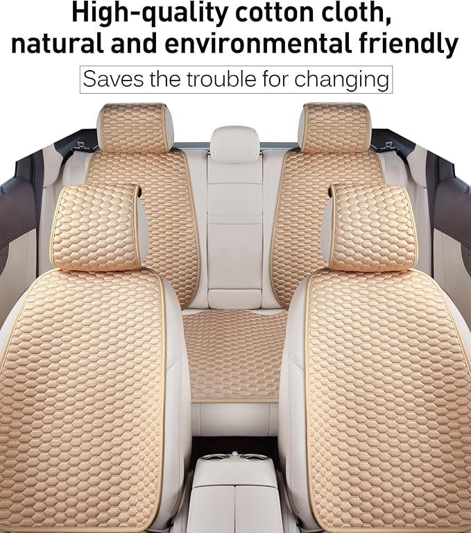 Car Seat Covers Cushion Pad,2PCS Front Bottom Seat Covers for Cars,Super Breathable,Storage Bags,Anti-Slip,Universal Automotive Seat Covers Fit for Most Sedans SUV Pick-up(2Pcs Beige)