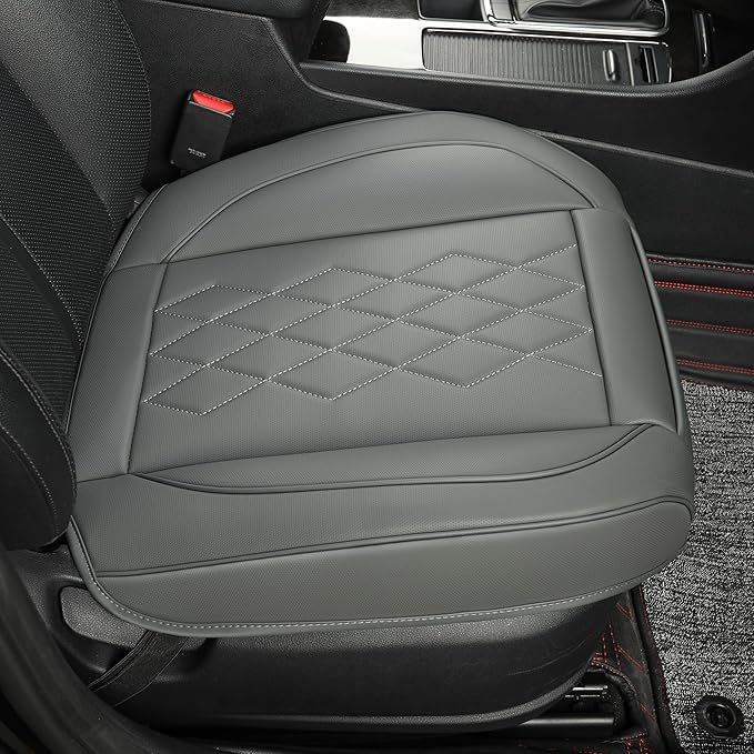 JOJOBAY Leather Car Seat Cover,Bottom Seat Covers for Cars,Front Seat Protector(Bottom),Fit for 95% of Vehicles - Padded,Anti-Slip(2 PC Front Pair,Grey)