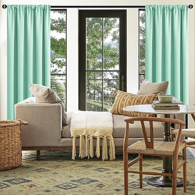 JIUZHEN Blackout Curtains for Bedroom - 60 Inch Extra Wide Thermal Insulated Room Darkening Privacy Soundproof Curtains for Living Room/Dorm Room, Set of 2 Panels, 60 x 84 inches,Mint Green