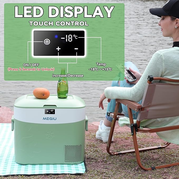 Car Fridge Portable 12 Volt Refrigerator 23 Quart (22 Liter) Freezer Compressor Cooler 12V/24V DC 110~240 V AC for Outdoor, Camping, Travel, Home Use -18℃~+15℃ (Green)