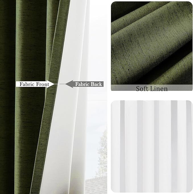 UHITECH Olive Green 36 Inch Curtains for Living Room 2 Panels Short Blackout Curtains Linen Blend for Bedroom Thermal Room Darkening Drapes for Small Windows Black Out