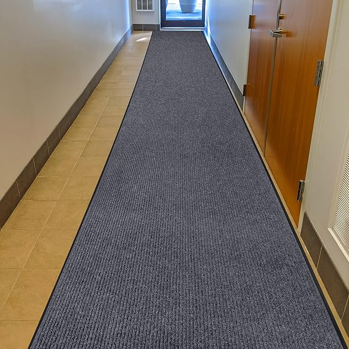MaxMat® Oversized Rubber Door Mat - Heavy Duty, Waterproof, Low-Profile, Easy to Clean, Commercial Floor Mat (3 x 16 Feet, Grey, MXM-RIB0316GR)