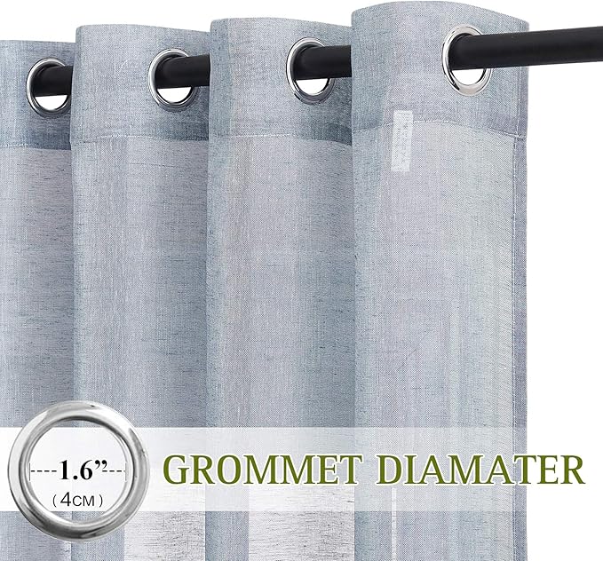 NICETOWN Semi Sheer Linen Blend Window Curtains, Grommet Solid Curtain Privacy with Light Filter Flax Texture Window Treatment Vertical Drape for Bedroom/Farmhouse, W52 x L63, Sea Mist, 1 Pair