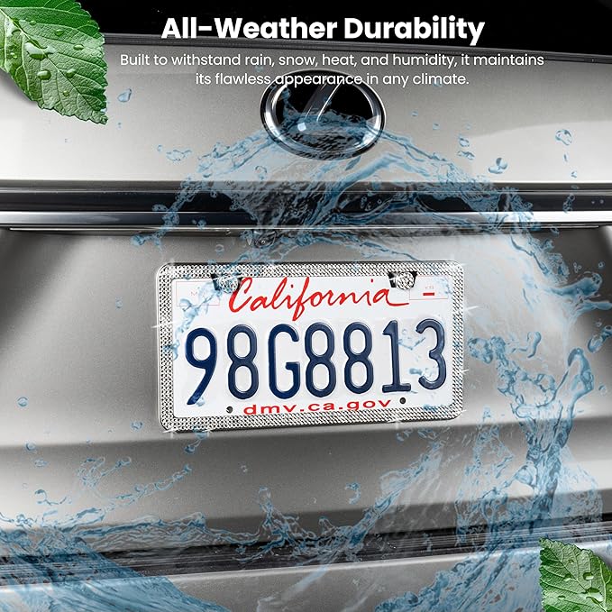 SunplusTrade Bling License Plate Frame for Women 2 Pack Sparkly License Plate Frames Bedazzled Diamond Rhinestone Crystals (Silver)