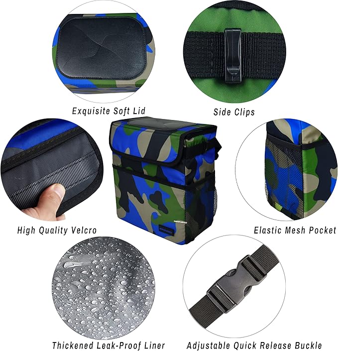 Cute Car Trash Can with Lid – Multipurpose Collapsible Trash Bin for Car, Leak-Proof Organizer, Waterproof Garbage Can with Storage Pockets & Adjustable Straps, 2 Gallons (Camo Blue)
