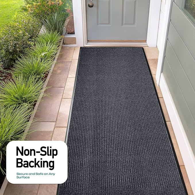 MaxMat® Oversized Rubber Door Mat - Heavy Duty, Waterproof, Low-Profile, Easy to Clean, Commercial Floor Mat (3 x 16 Feet, Grey, MXM-RIB0316GR)