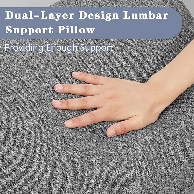 baibu Lumbar Support Pillow for Recliner, Large Memory Foam Dual-Layer Patent Design Back Support Cushion for Sofa & Gaming Chair, Ergonomic Lumbar Pillow with Machine Washable Cover, Dark Grey, 1P