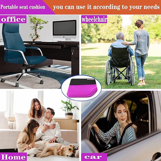 Plus Size Gel Seat Cushion, Extra Large and Thick, Seat Cushion for Buttocks, Back, Sciatica, Tailbone Pain Relief, Used for The Office, Wheelchair, Car, Recliner, Truck, Medical, Stadium.(Rose red)
