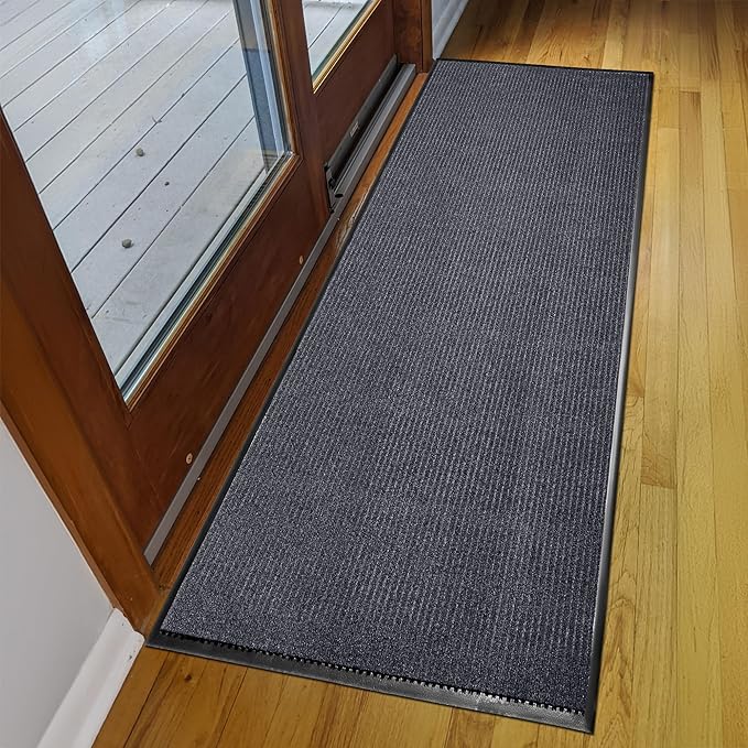 MaxMat® Heavy Duty Floor Mat - Large Commercial, Indoor/Outdoor, Waterproof, Low-Profile, Easy to Clean Doormat (2 x 6 Feet, Grey, MXM-RIB0026GY)