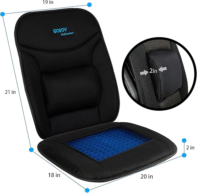 Sojoy Truck Seat Cushion with Firm Lumbar Support,Gel Seat Cushion with Upper Lower Back Support Pillow for Office,Car,Truck, Pain Relief Coccyx Seat Cushion