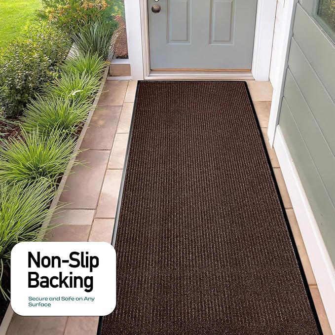 MaxMat® Extra Large Floor Mat - Heavy Duty, Waterproof, Low-Profile, Easy to Clean, Commercial Grade Doormat (3 x 10 Feet, Brown, MXM-RIB0310BR)
