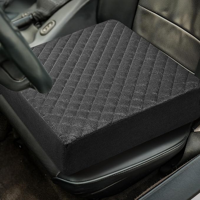 Booster Cushion for Adults - 18x18x5 Medium-Firm Seat Cushion for Home, Office, Wheelchair, Car - Washable Velvety Cover with Waterproof Layer, Removable Strap & Non-Slip Base - Black