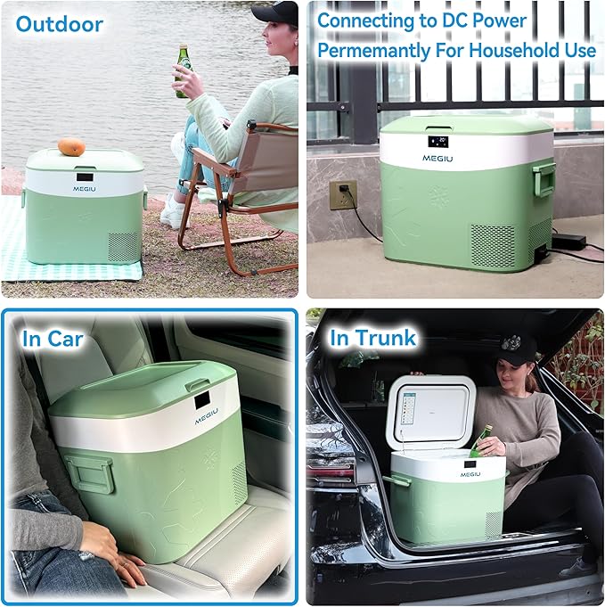 Car Fridge Portable 12 Volt Refrigerator 23 Quart (22 Liter) Freezer Compressor Cooler 12V/24V DC 110~240 V AC for Outdoor, Camping, Travel, Home Use -18℃~+15℃ (Green)