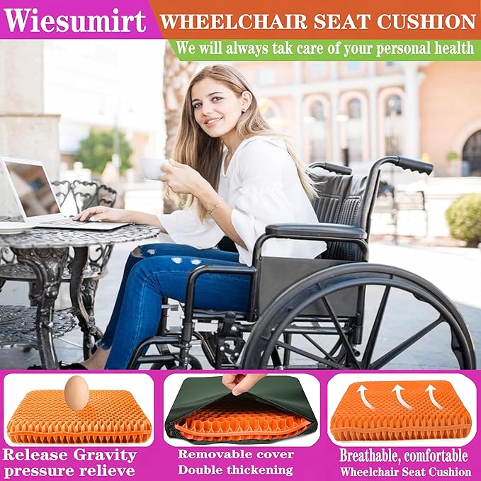 Plus Size Gel Seat Cushion for Long Sitting, Extra Large and Thick, Seat Cushion for Back, Sciatica, Hip, Tailbone Pain Relief , Used for the Office, Wheelchair, Car, Truck, Recliner, Stadium.(Orange)