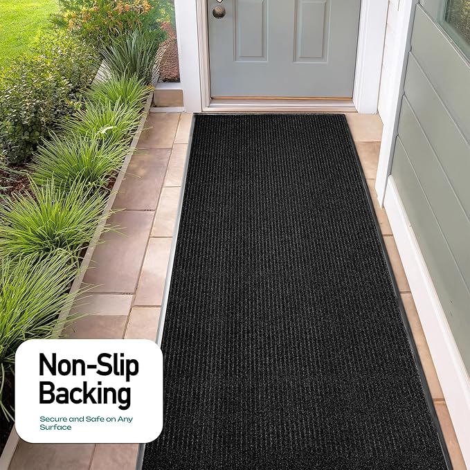 MaxMat® Commercial Grade Entry Mat - Heavy Duty, Large Sizes, Indoor/Outdoor, Waterproof, Low-Profile Door Mat (3 x 10 Feet, Black, MXM-RIB0310BK)