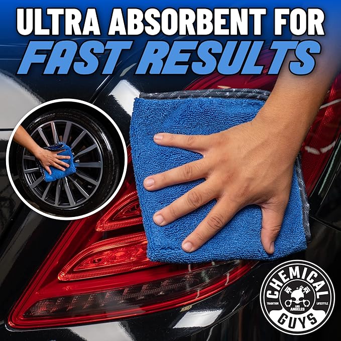 Chemical Guys MIC110003 Professional Grade Premium Microfiber Towels, Blue (16 Inch x 16 Inch) (Pack of 3) - Safe for Car Wash, Home Cleaning & Pet Drying Cloths
