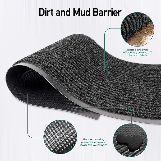 MaxMat® Commercial Grade Entry Mat - Heavy Duty, Large Sizes, Indoor/Outdoor, Waterproof, Low-Profile Door Mat (3 x 10 Feet, Black, MXM-RIB0310BK)