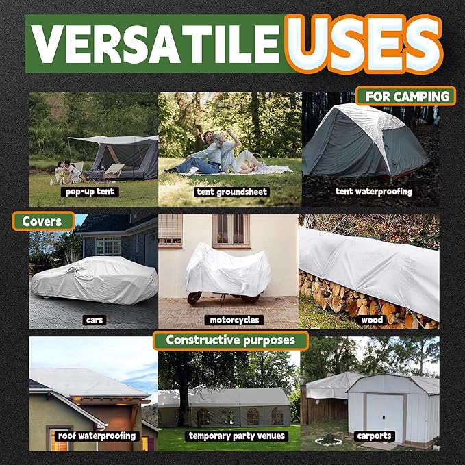 RAINDEWAY Tarps 14x14 Feet Tarp Waterproof,7Mil Thick,Finished Size,UV Resistant,Multipurpose Poly Tarp Cover with Metal Grommets and Reinforced Edges,White Tarps