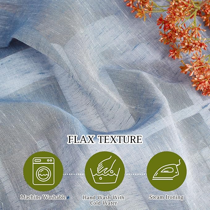 NICETOWN Semi Sheer Linen Blend Window Curtains, Grommet Solid Curtain Privacy with Light Filter Flax Texture Window Treatment Vertical Drape for Bedroom/Farmhouse, W52 x L63, Sea Mist, 1 Pair