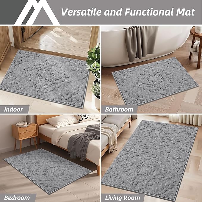 COSY HOMEER-Door-Mat-Non-Slip-Entryway-Rugs 20”x32” Absorbent Welcome Mats Washable Dirt Trapper Door Mat Entrance Floor Mats for Front Back Doormats and Wet Shoes,Grey