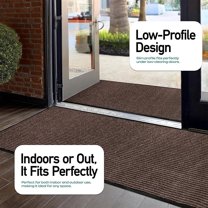 MaxMat® Extra Large Rubber Entry Mat - Heavy Duty, Waterproof, Low-Profile, Easy to Clean, Industrial Doormat (4 x 10 Feet, Brown, MXM-RIB0410BR)