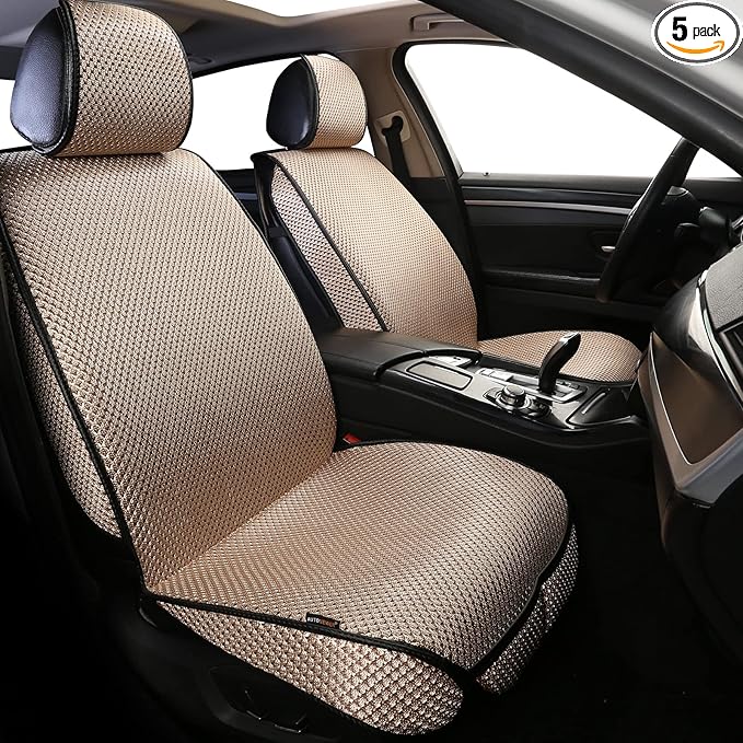 Auto Newer 2PCS Luxury Breathable Car Seat Cover,Front Car Seat Protector, Fit Four Seasons of Universal Automotive Vehicle Cushion Cover, Compatible with 90% Cars,SUV,Trucks (Gold Beige,Front Seats)