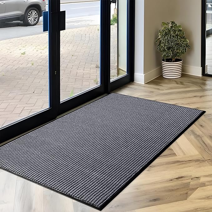 MaxMat® Extra Large Commercial Floor Mat, 3 x 5 Feet Rubber Border Heavy Duty Door Mat, Waterproof, Low-Profile, Easy to Clean, Rubber Entry Mat (Charcoal Grey)
