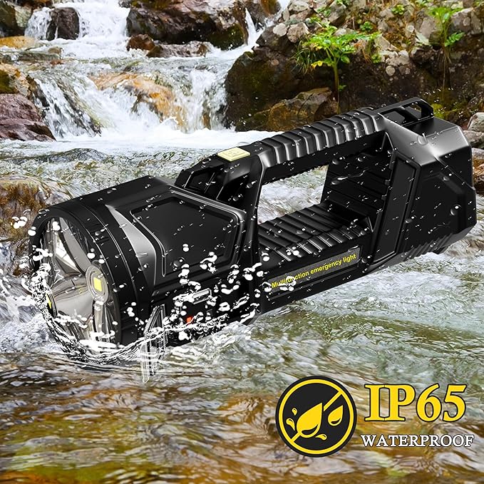Solar Handheld Flashlight Rechargeable Multi Function High Bright 17000 Lumen 6 Modes LED Flashlight Emergency Strobe Light and 5400 MAH Battery Fishing Camping Emergency Light and USB Charging Cable