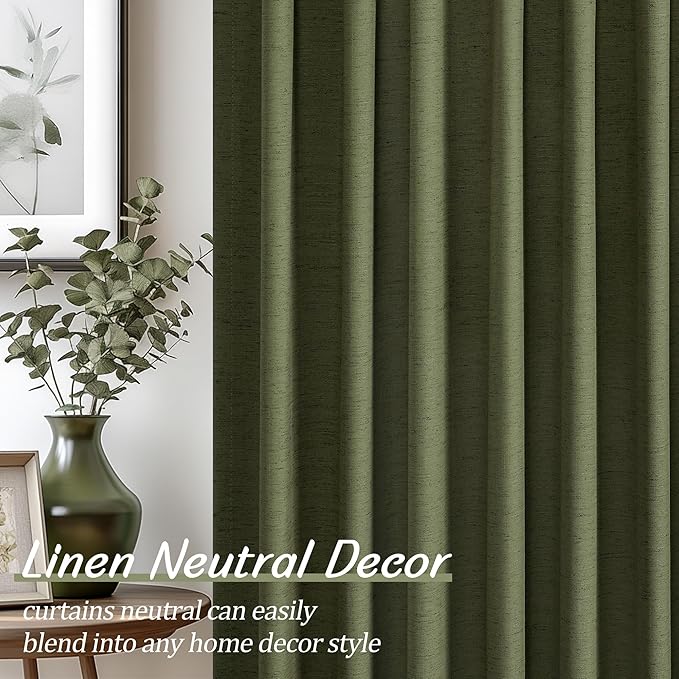 UHITECH Olive Green 36 Inch Curtains for Living Room 2 Panels Short Blackout Curtains Linen Blend for Bedroom Thermal Room Darkening Drapes for Small Windows Black Out