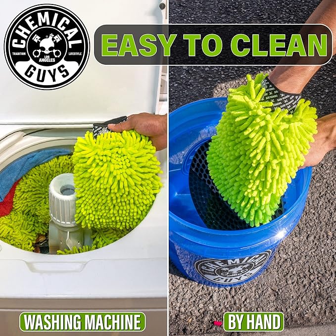 Chemical Guys MIC49302 Chenille Premium Scratch-Free Microfiber Wash Mitt, Lime Green, 9.6" x 2.3" x 7" (2 Pack)