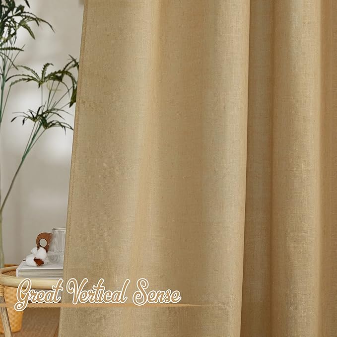 NICETOWN Linen Brown Curtains & Drapes Privacy with Light Filtering, Grommet Flax Linen Burlap Window Treatments Vertical Drapes for Bedroom/Living Room, W52 x L84, 2 Panels