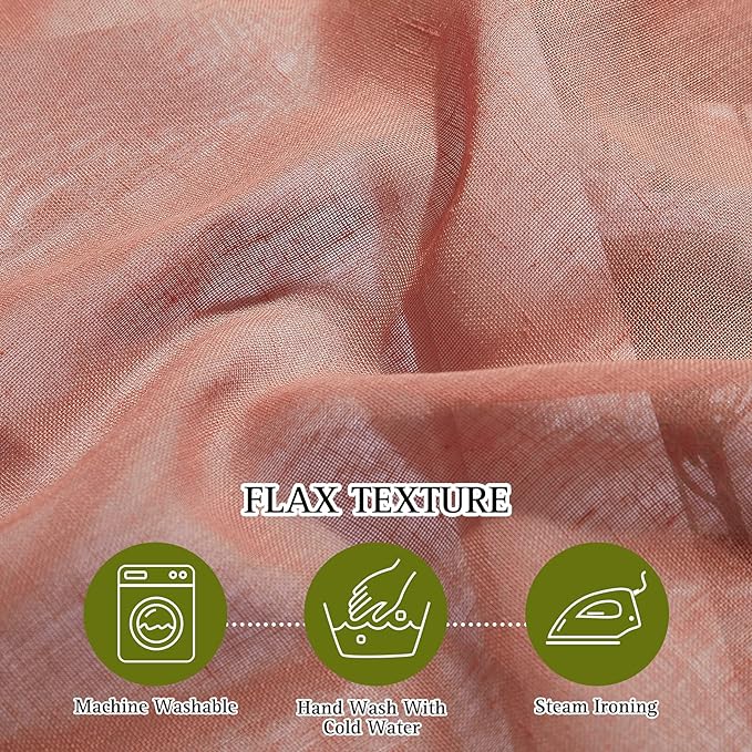 NICETOWN Linen Semi Sheer Curtains for French Door, Grommet Rustic Farmhouse Linen Curtains & Drapes Privacy with Light Through for Bedroom/Home Office, Burnt Orange, W70 x L96, 1 Pair