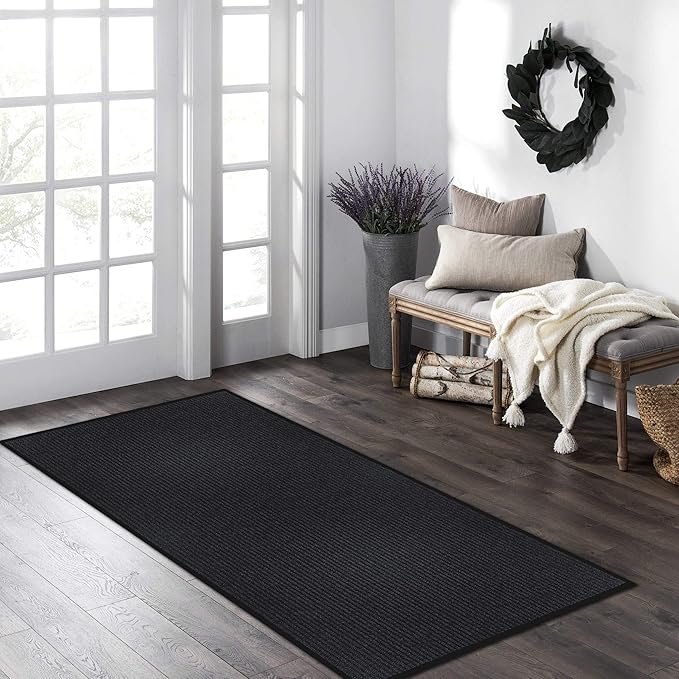 MaxMat® Extra Large 4x8 Rug Commercial Floor Mat, Feet Heavy Duty, Waterproof, Low-Profile, Easy to Clean, Rubber Entry Mat (RIB0035GY,Black)