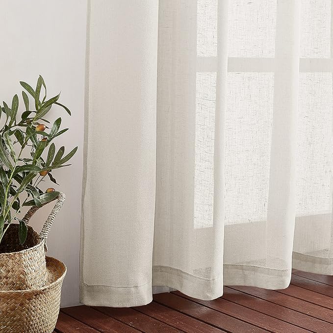 NICETOWN Linen Sheer Kids Room Curtains 63 inches Long, Grommet Linen Blend Semi Sheer Privacy Window Treatments Light Filtering Drapes for Living Room, Natural, W62 x L63, Set of 2