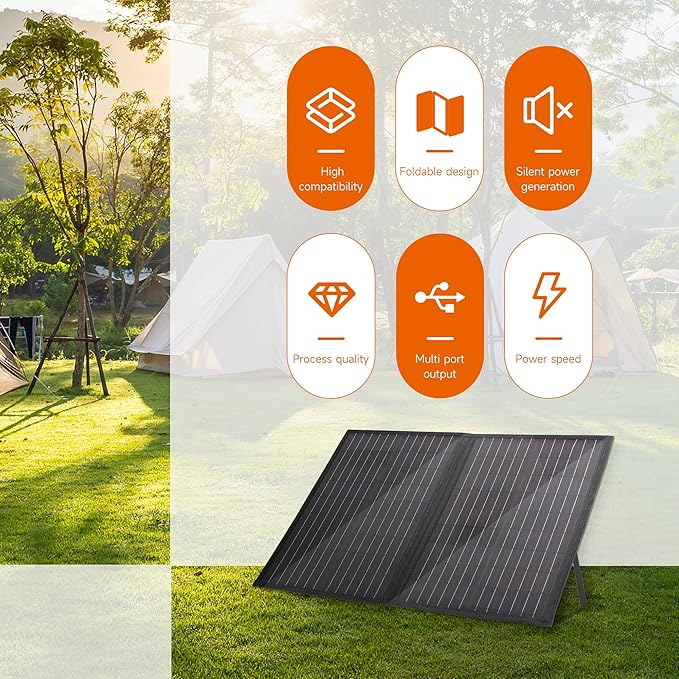 BXST 60W/18V Portable Solar Folding Battery Panel Foldable Portable Outdoor Power Charging Bag with Adjustable Stand Waterproof IP68 Suitable for Various Models of Power Stations Outdoor Camping…