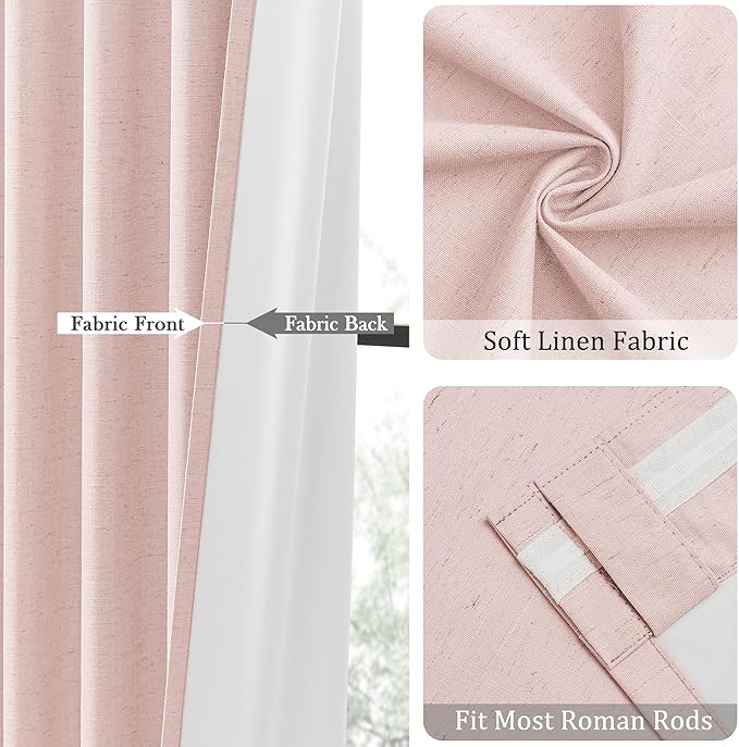 UHITECH 90 Inch Curtains for Living Room Pink Blackout Curtain for Bedroom 2 Panels Set Window Linen Textured Noise Reducing Thermal Insulated Rod Pocket Modern Farmhouse Drapes