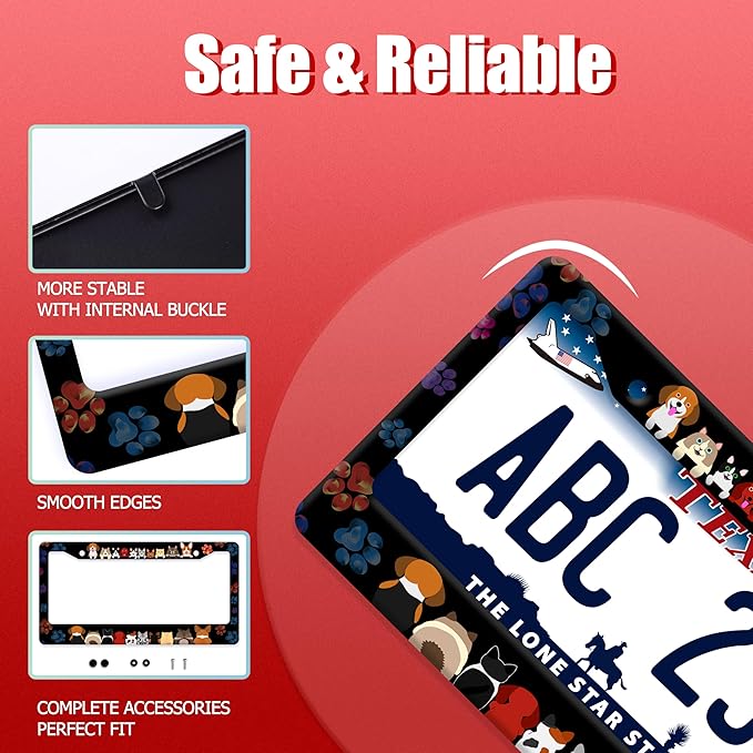 Funny Dogs License Plate Frame Colorful Dog Paws Line License Plate Frames Animal Auto Accessory Bracket Stainless Steel Personalise Dog License Plate for Men Women 6.3 x 12.3 Inch