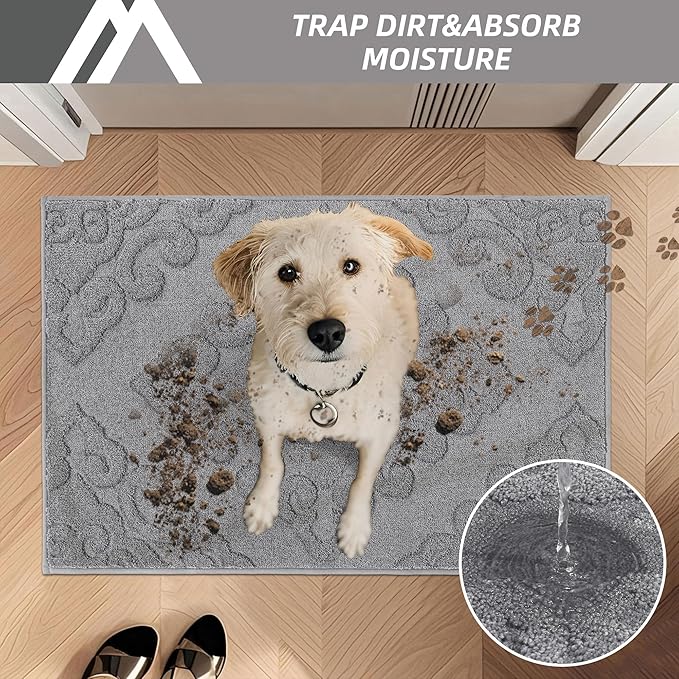 COSY HOMEER-Door-Mat-Non-Slip-Entryway-Rugs 20”x32” Absorbent Welcome Mats Washable Dirt Trapper Door Mat Entrance Floor Mats for Front Back Doormats and Wet Shoes,Grey